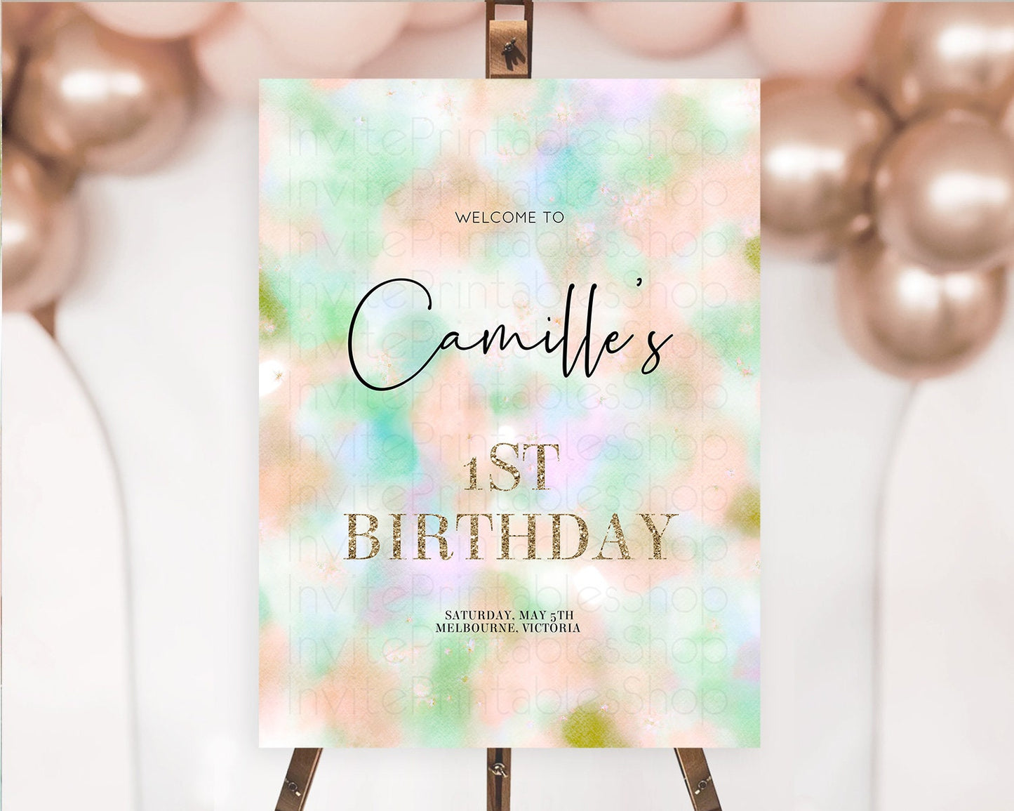 Pastel Welcome Sign Pastel Rainbow Welcome Sign Colorful Rainbow Confetti Watercolor Glitter Pastel First Birthday Welcome Sign D10693