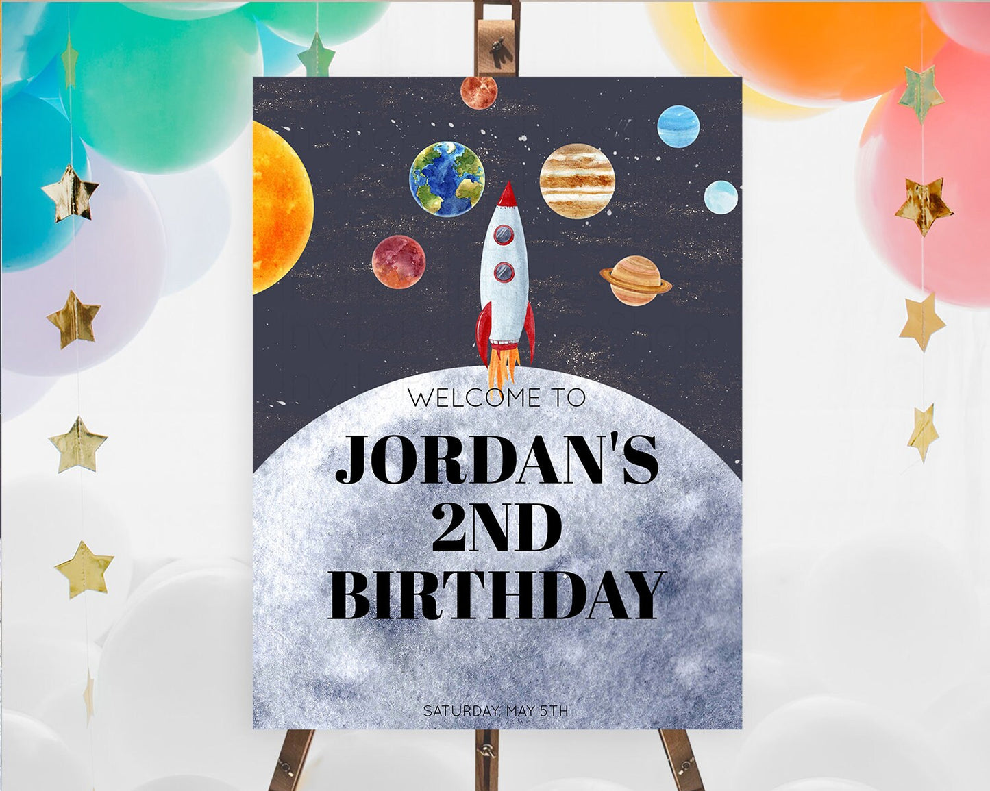 Space Birthday Welcome Sign Space Welcome Board First Trip Around the Sun Welcome Poster Planets Solar System ONE year Birthday Sign D10430