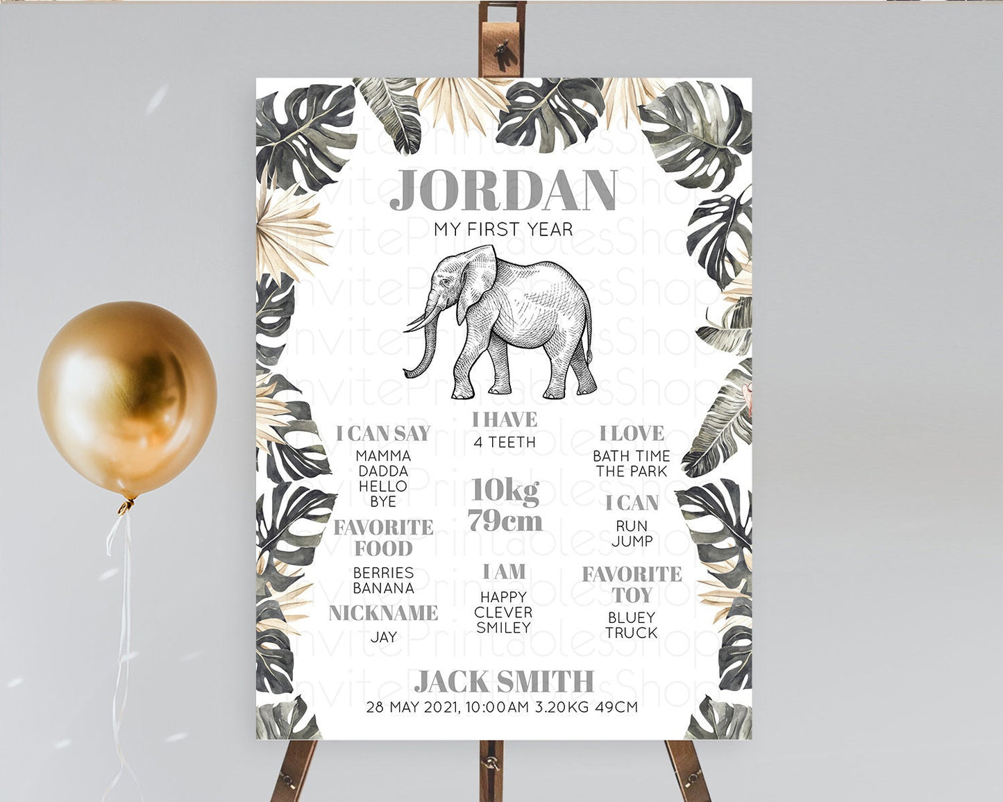 Elephant First Birthday Milestone Board Elephant Milestone Poster One Wild Year Safari Adventure Elephant Zoo Birthday Welcome Sign D10806