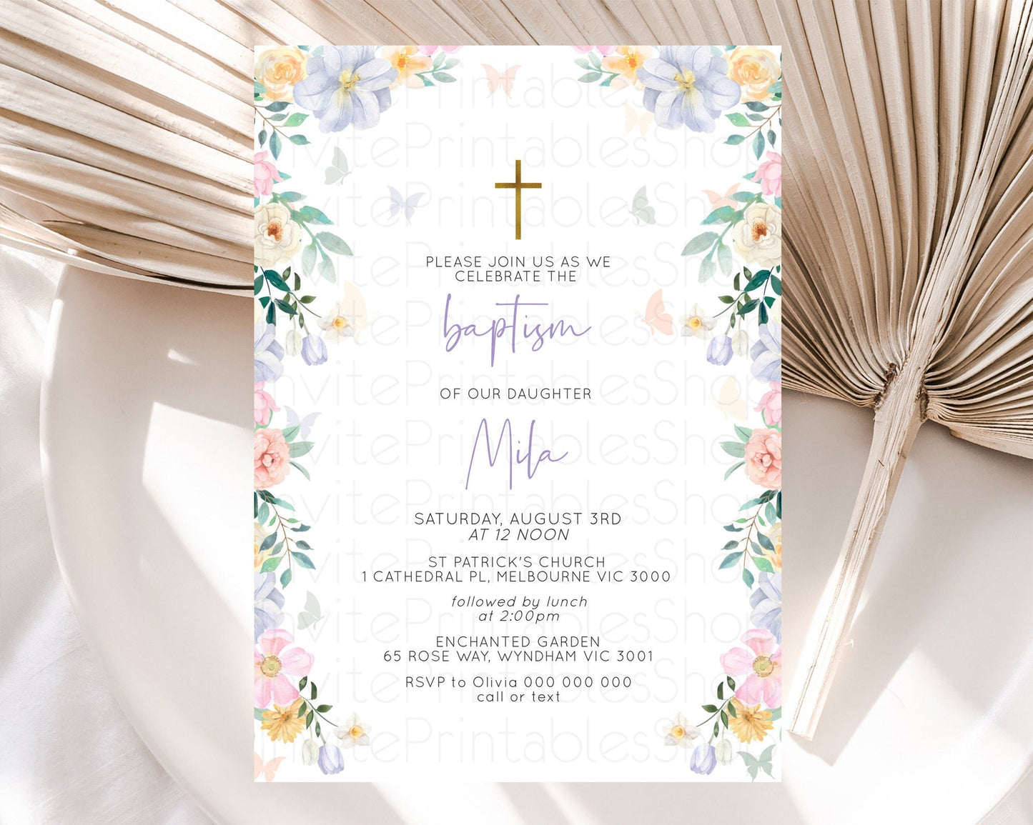 Secret Garden Baptism Invitation Wildflower Baptism Birthday Invite Pastel Flowers Christening Invite Enchanted Garden Boho Floral D10472