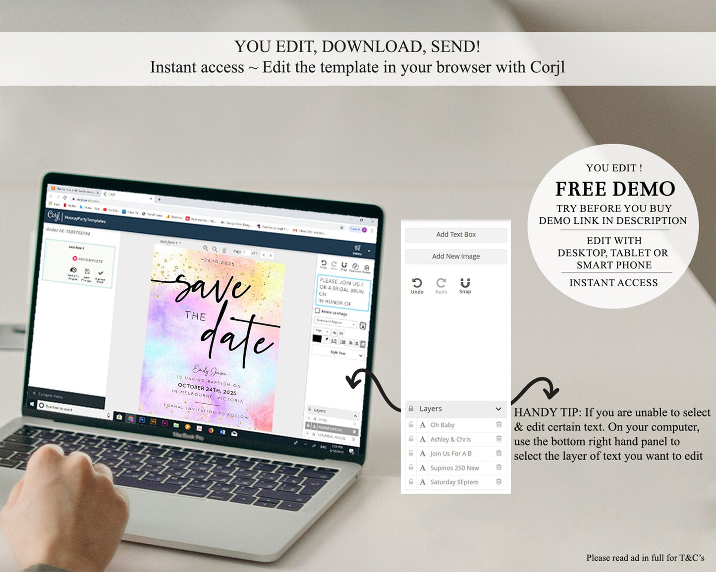Pastel Save The Date Template Pastel Ombre Rainbow Watercolor Colorful Party For Birthday Baptism Baby Shower Wedding Bridal Shower D10437