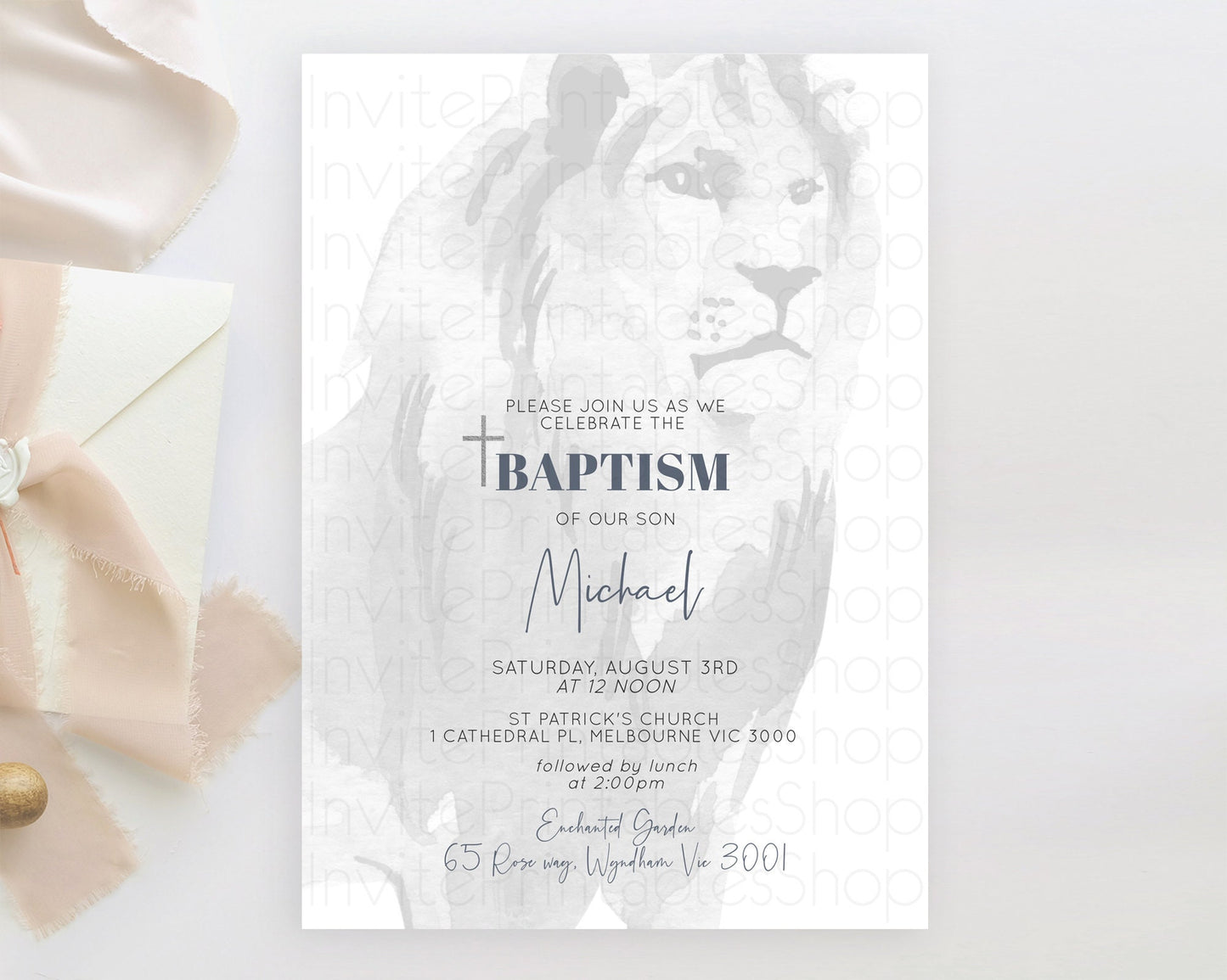 Lion Baptism Invitation Lion Baptism 1st Birthday Invitation Modern Safari Adventure Lion Christening Invitation Holy Communion D10299