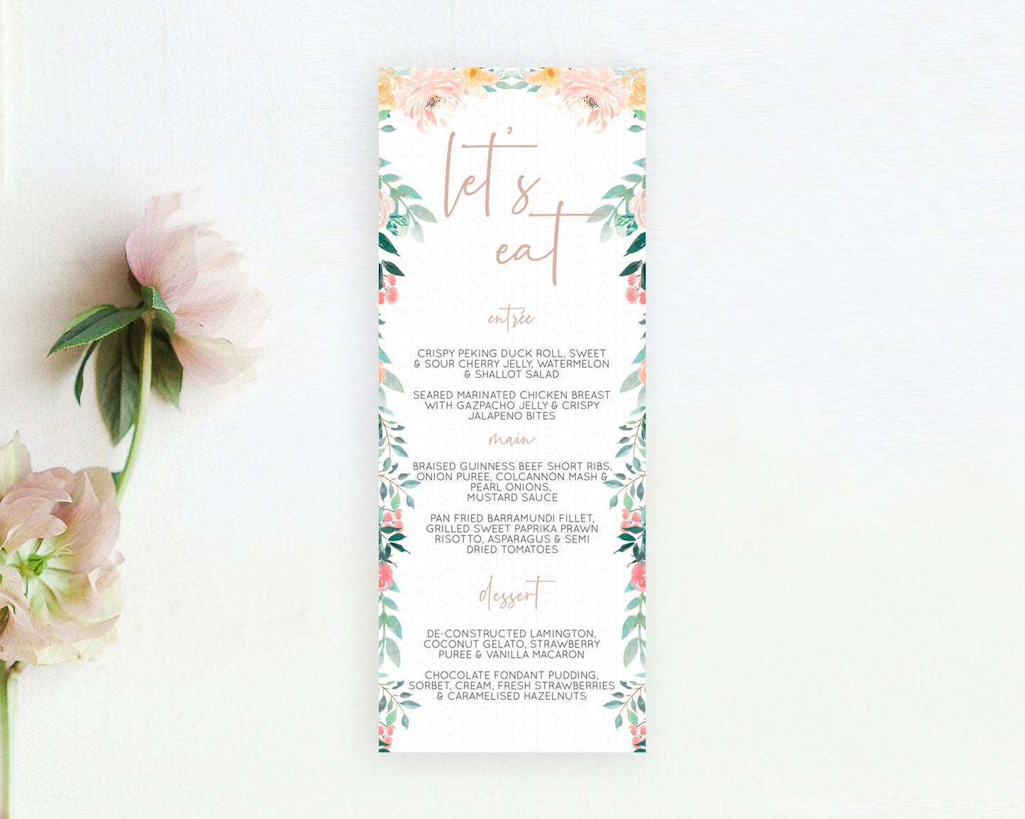 Secret Garden Menu Wildflower Menu Template Pastel Flower Garden Table Decor Boho Floral Dinner Dessert Floral Party Food Menu D10706