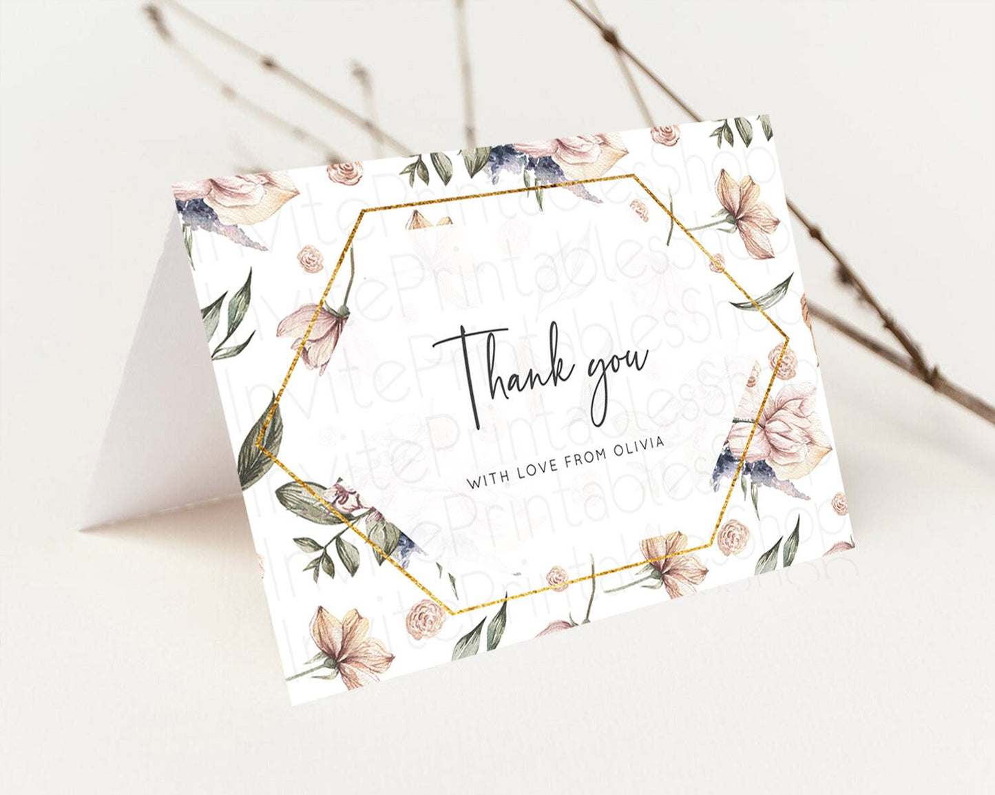 Editable Secret Garden Thank You Wildflower Thank You Card Pastel Flower Gar