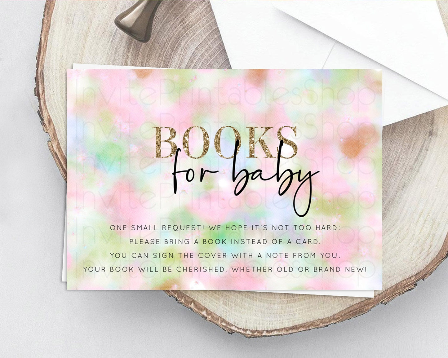 Pastel Books For Baby Card Pastel Rainbow Book Insert Colorful Ombre Watercolor Book Card Confetti Glitter Baby Book Poem Request D10698