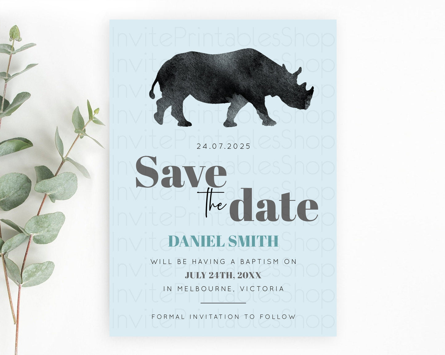 Rhino Save The Date Template Rhino Party Save The Date Safari Adventure Rhino Minimal Theme For 1st Birthday Baptism Baby Shower D10801