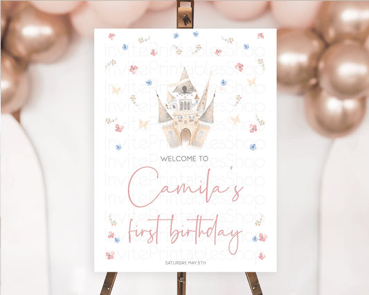 Princess Birthday Welcome Sign Castle Welcome Board Secret Garden Enchanted Castle Pastel Floral Garden First Birthday Welcome Sign D10364