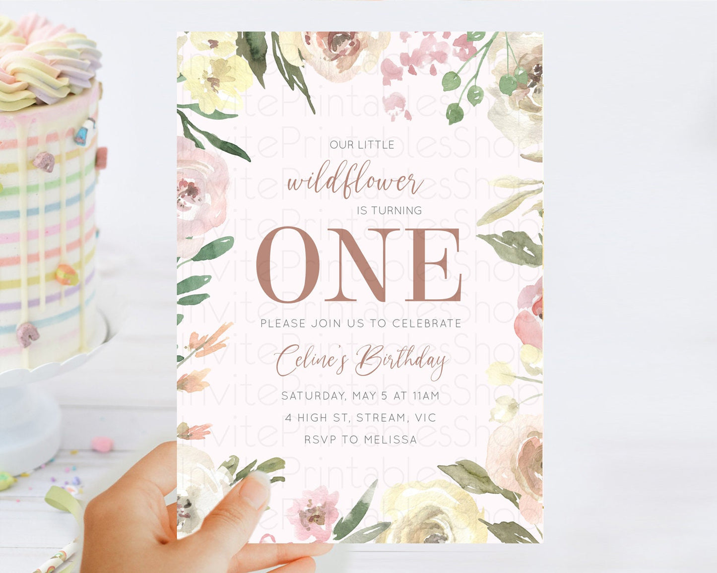 Secret Garden Invitation Wildflower Birthday Invitation Pastel Flowers Invite Enchanted Garden Boho Floral 3rd 2nd First Birthday D10192