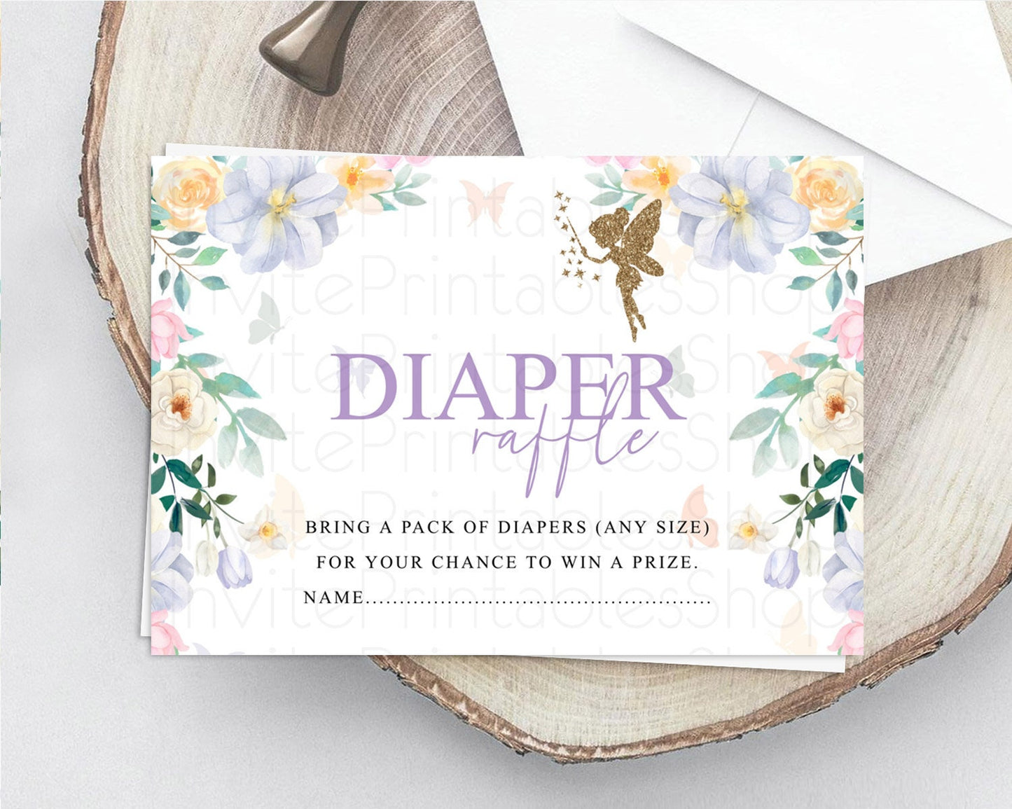 Fairy Diaper Raffle Card Fairy Diaper Insert Enchanted Garden Fairy Diaper Ticket Pastel Floral Butterfly Secret Garden Raffle Game D10474