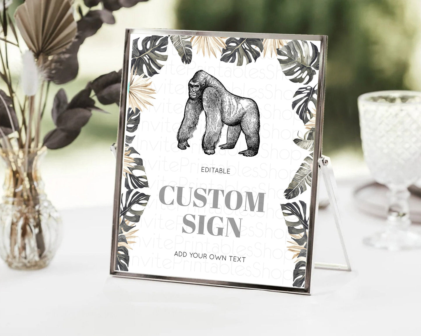 Gorilla Table Sign Decor Gorilla Party Sign Template Safari Adventure Gorilla Minimal Theme 1st Birthday Baptism Baby Shower D10825