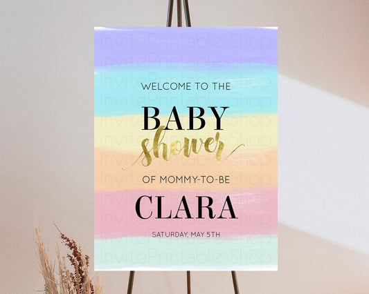 Editable Pastel Baby Shower Welcome Sign Pastel Rainbow Welcome Sign Colorfu