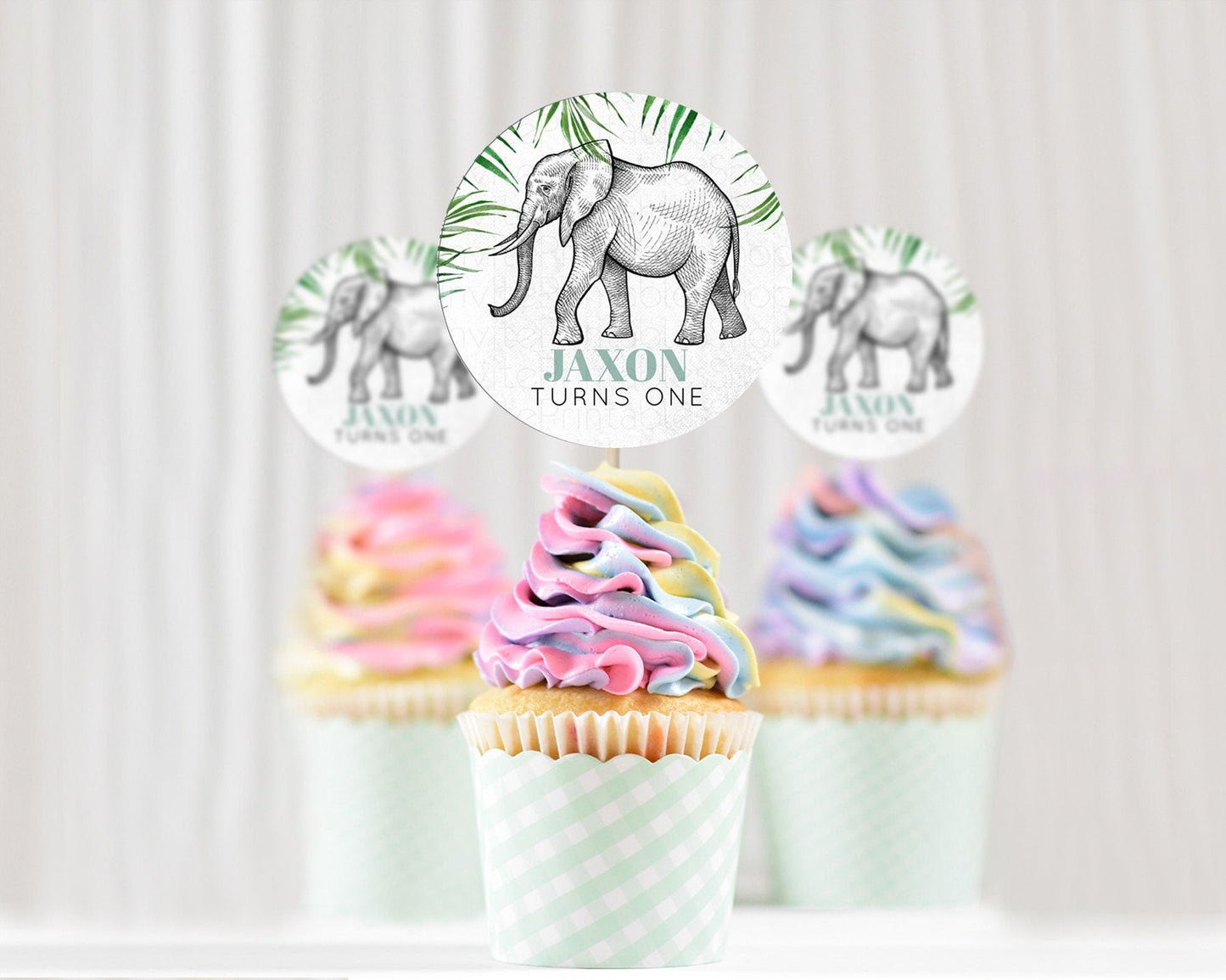Elephant Cupcake Toppers Elephant Cupcake Elephant Party Safari Adventure Elephant Cupcake Topper Elephant Decor Zoo Fern Palm Leaf D10850