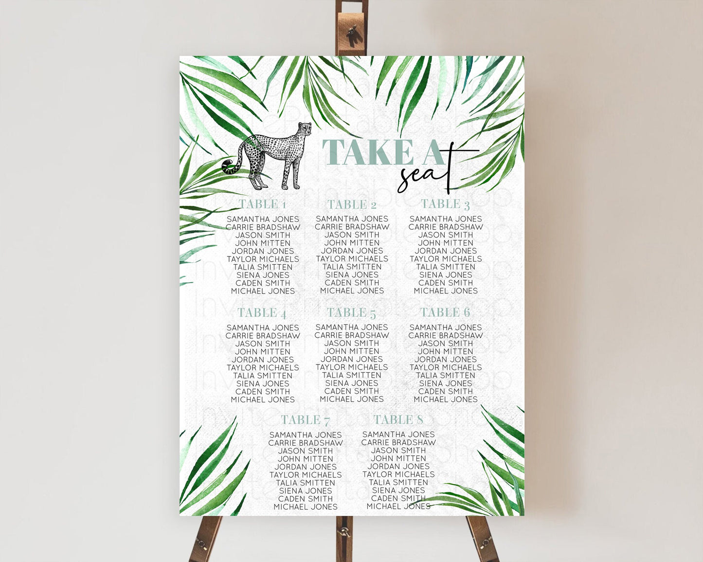 Cheetah Seating Chart Cheetah Seating Sign Cheetah Safari Seating Sign Adventure Cheetah Seating Board Palm Leaf Zoo Take a Seat D10849