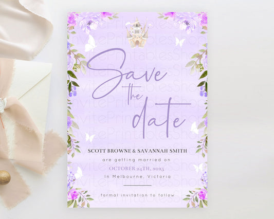 Princess Save The Date Template Secret Garden Enchanted Castle Pastel Floral Royal Party For 1st Birthday Baptism Baby Shower D10339