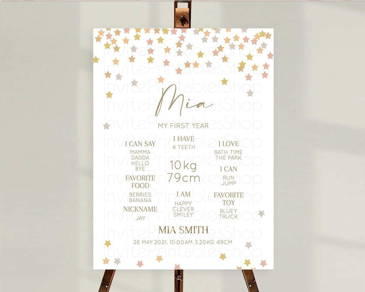 Star First Birthday Milestone Poster Pastel Stars Milestone Shooting Star Rainbow Colorful Confetti Twinkle Little Star 1st Birthday D10342