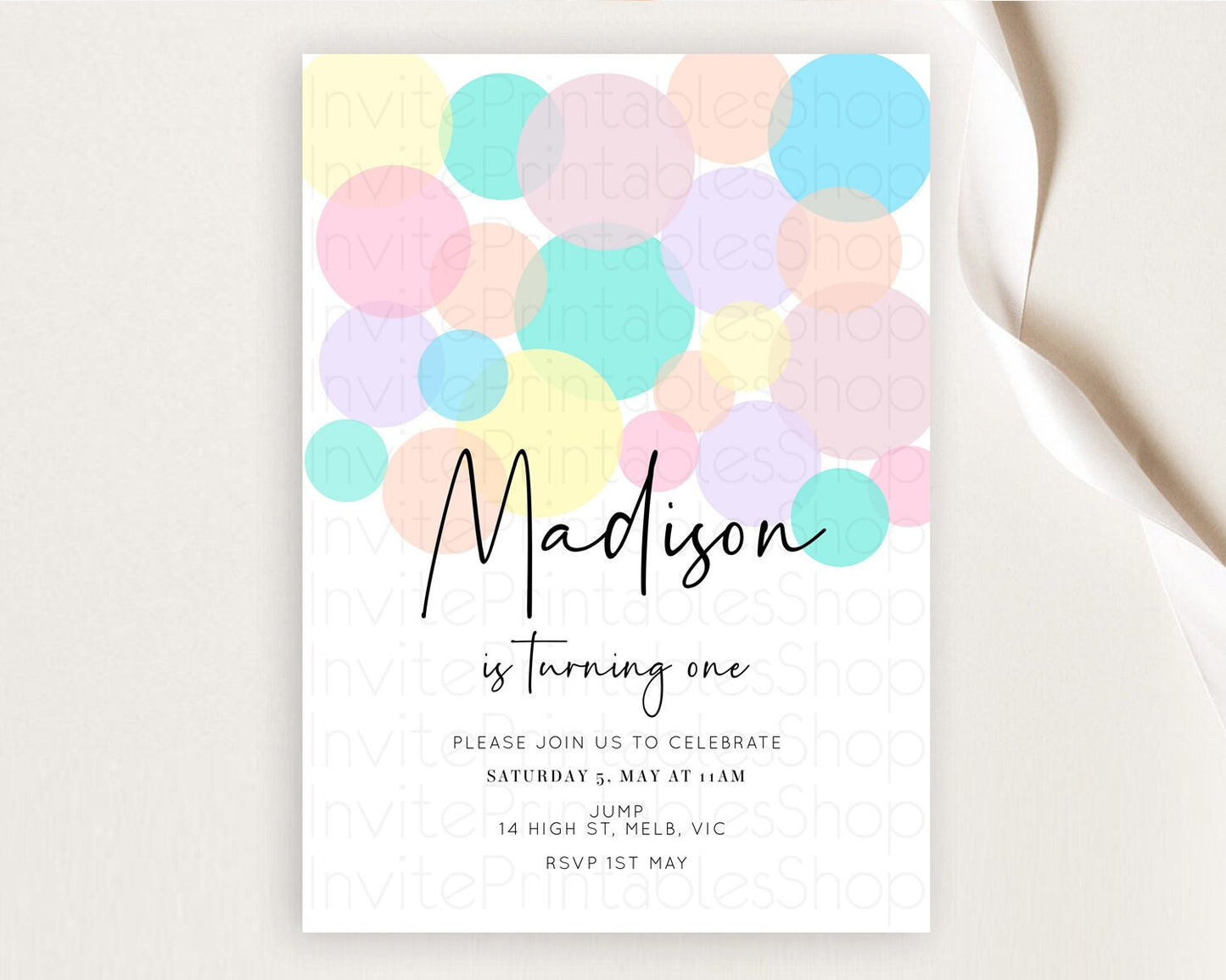 Pastel Birthday Invitation Pastel Confetti Birthday Invitation Bubbles Invitation Colorful Rainbow Confetti 2nd 1st First Birthday D10223