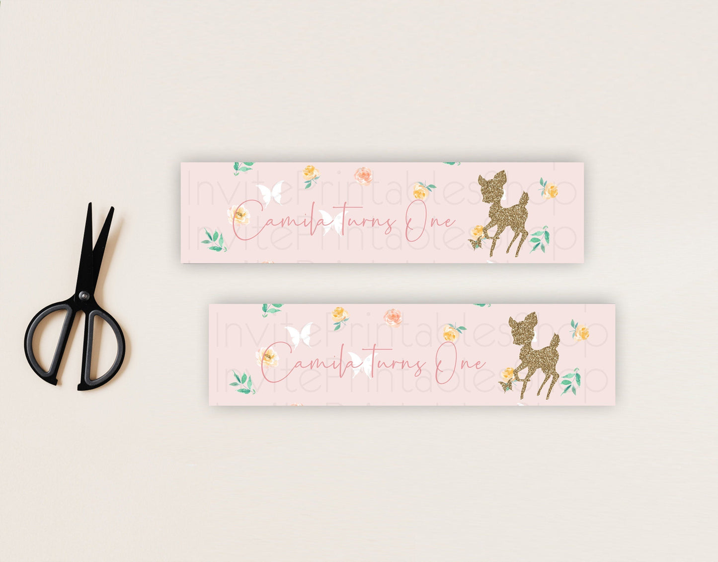 Fawn Deer Water Label Template Pastel Floral Deer Enchanted Forest Butterfly Party Decor Birthday Baptism Baby Shower Bridal Shower D10386