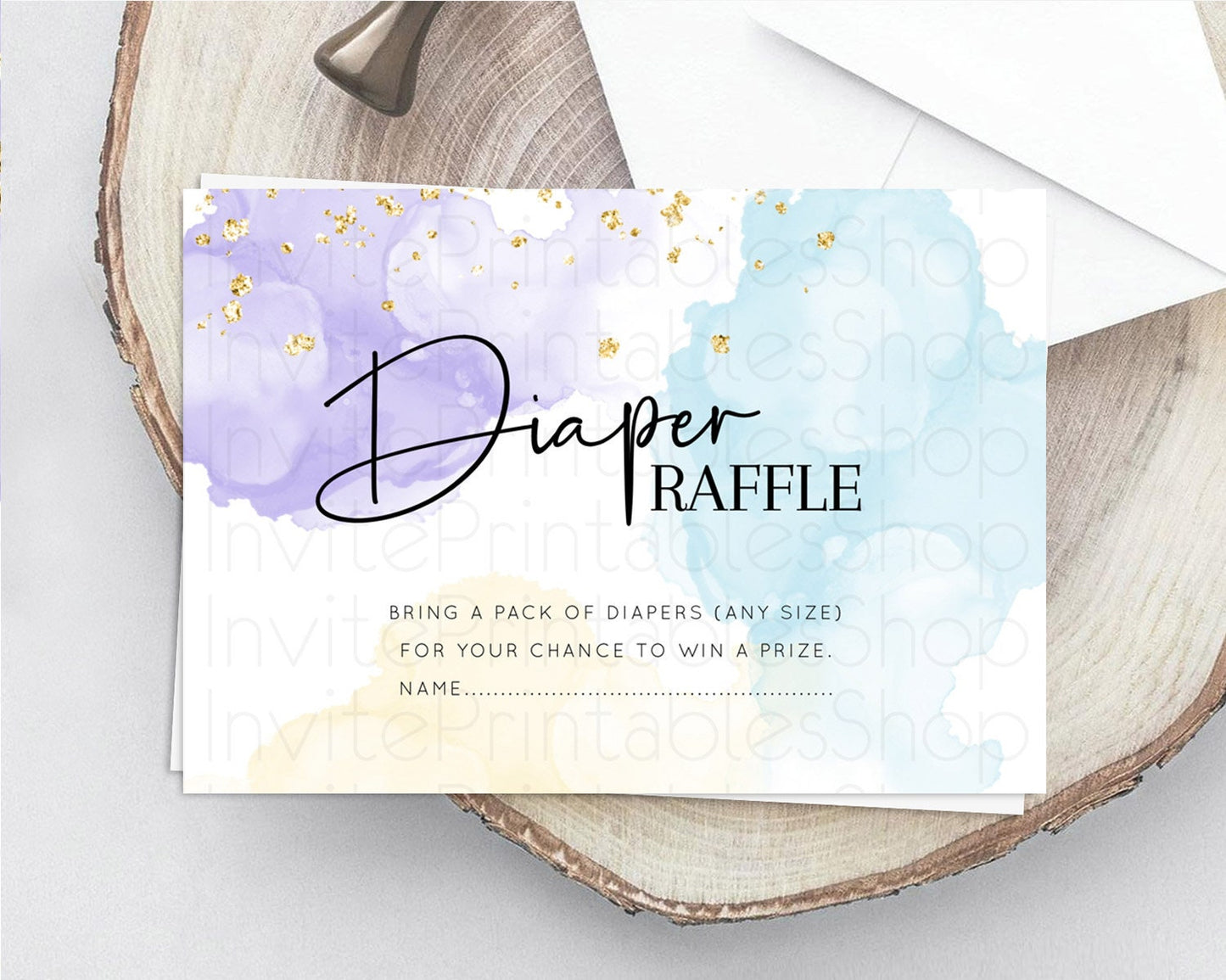 Pastel Diaper Raffle Card Pastel Rainbow Diaper Raffle Insert Colorful Ombre Watercolor Diaper Ticket Confetti Glitter Raffle Game D10208