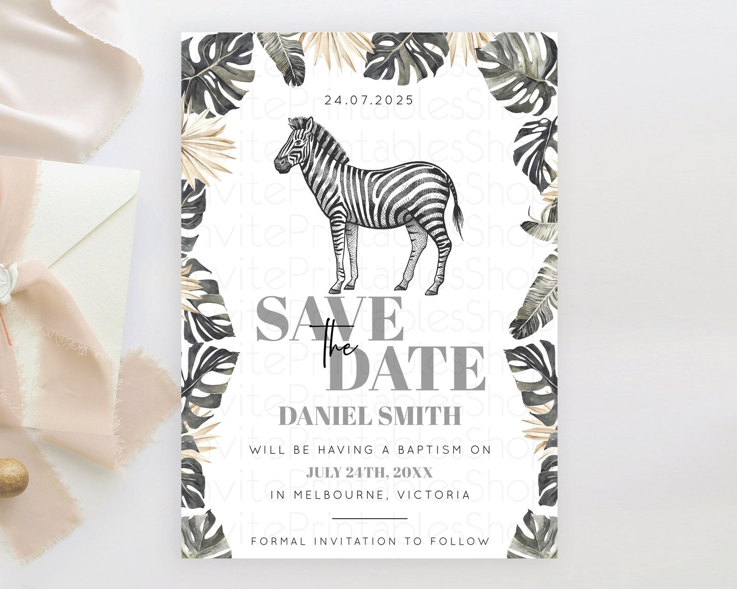 Zebra Save The Date Template Zebra Party Save The Date Safari Adventure Zebra Minimal Theme For 1st Birthday Baptism Baby Shower D10824