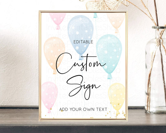 Editable Pastel Balloons Sign Template Rainbow Confetti Balloon Party Colorf