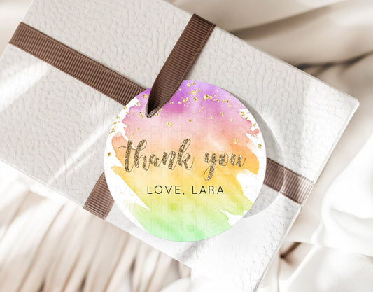 Pastel Thank You Tags Rainbow Thank You Gift Tags Colorful Pastel Favor Tags Confetti Watercolor Pastel First Birthday Thank You D10517