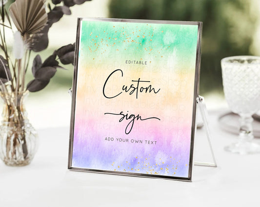 Editable Pastel Sign Ombre Table Sign Decor Pastel Ombre Rainbow Watercolor