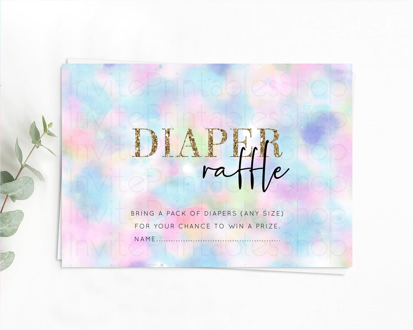 Pastel Diaper Raffle Card Pastel Rainbow Diaper Raffle Insert Colorful Ombre Watercolor Diaper Ticket Confetti Glitter Raffle Game D10694