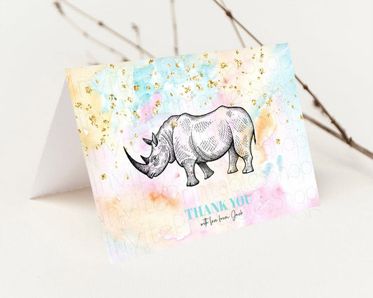 Editable Pastel Rhino Thank You Rainbow Rhino Thank You Card Colorful Rainbo