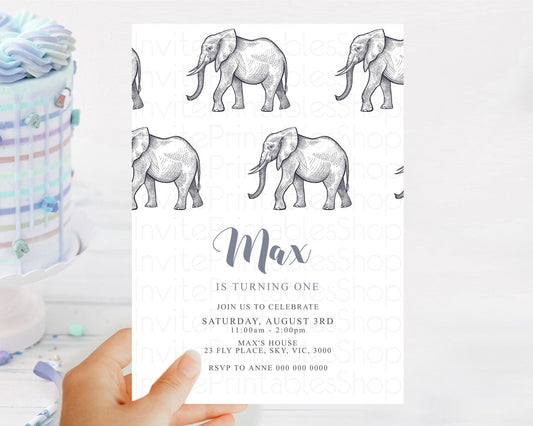 Editable Elephant Birthday Invitation Elephant Invitation Elephant Birthday