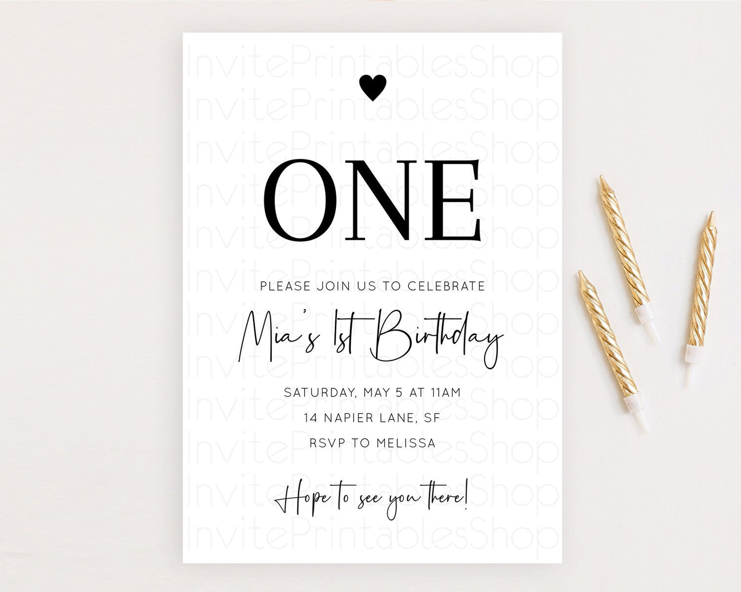 Minimalist Birthday Invitation White Black Invitation Minimalist Pastel Invitation Plain Invites Modern Simple 1st First Birthday D10955
