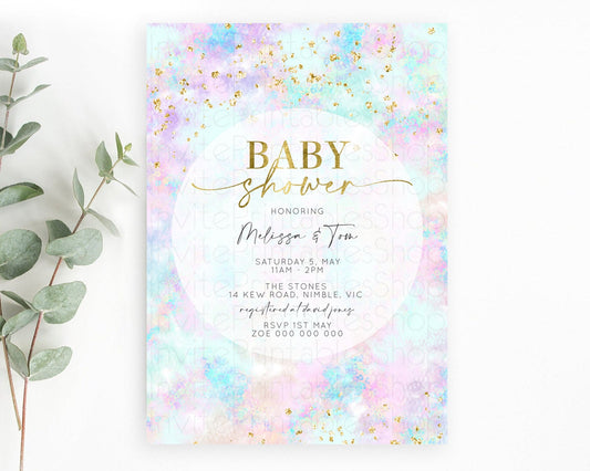 Pastel Baby Shower Invitation Rainbow Baby Shower Invitation Colorful Pastel Watercolor Invitation Gold Glitter Sprinkles Ombre D10652