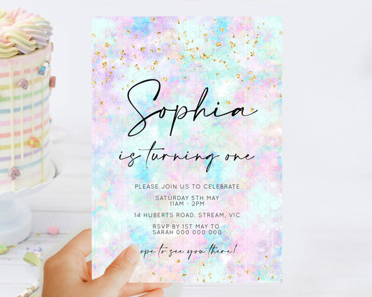 Editable Rainbow Birthday Invitation Colorful Pastel Watercolor Invitation G