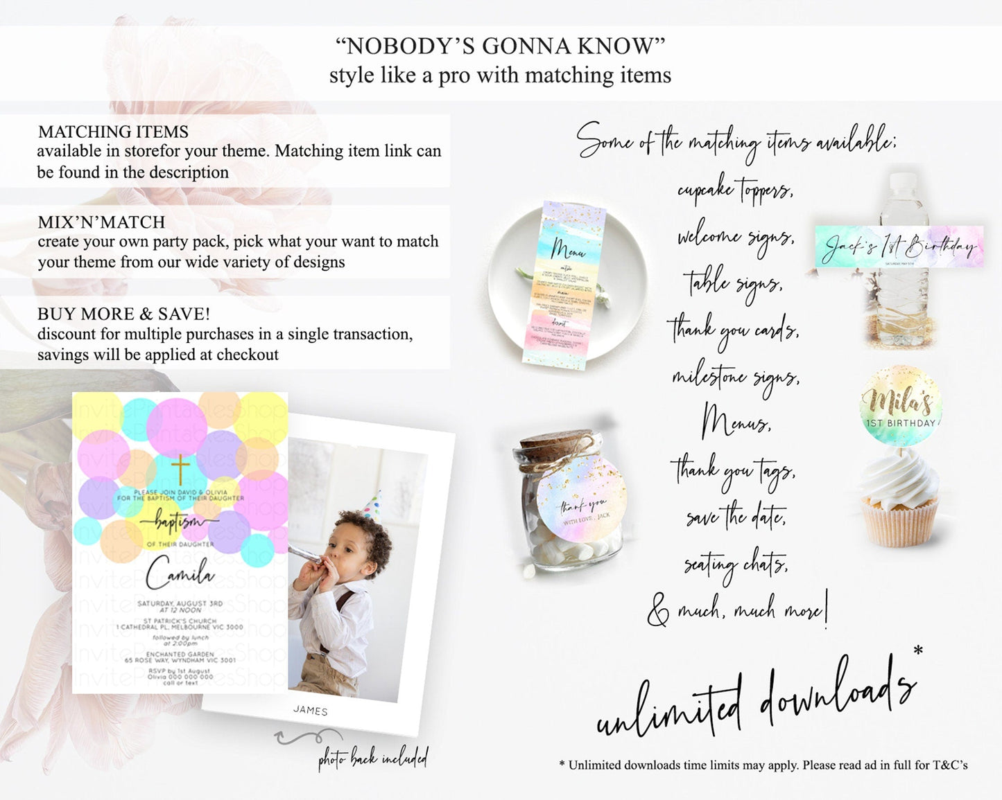 Pastel Baptism Invitation Pastel Confetti Baptism 1st Birthday Invitation Colorful Rainbow Confetti Bubbles Christening Invitation D10407