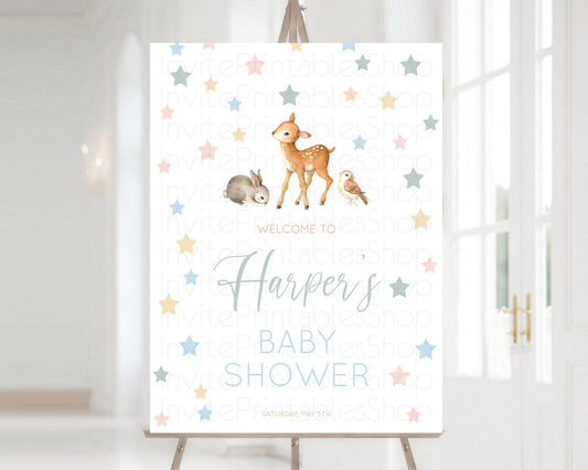 Fawn Baby Shower Welcome Sign Deer Welcome Board Floral Deer Welcome Poster Enchanted Forest Butterfly Pastel Floral Welcome Sign D10918