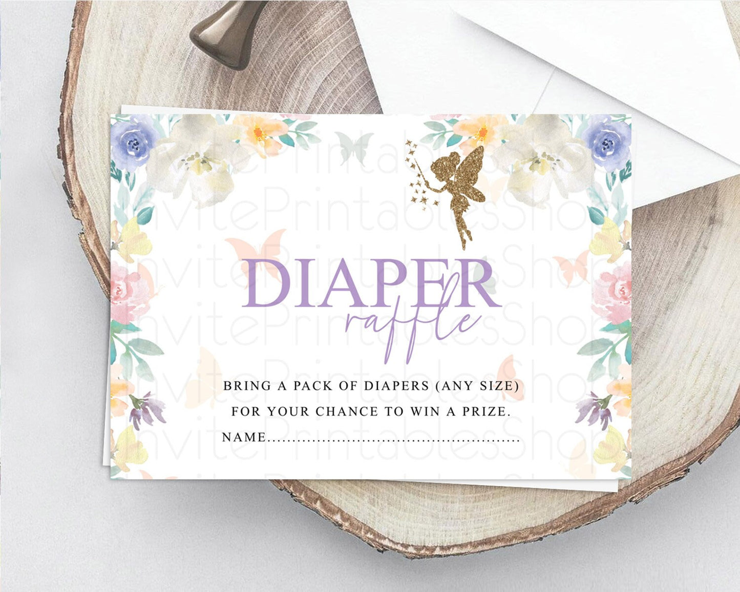 Fairy Diaper Raffle Card Fairy Diaper Insert Enchanted Garden Fairy Diaper Ticket Pastel Floral Butterfly Secret Garden Raffle Game D10761