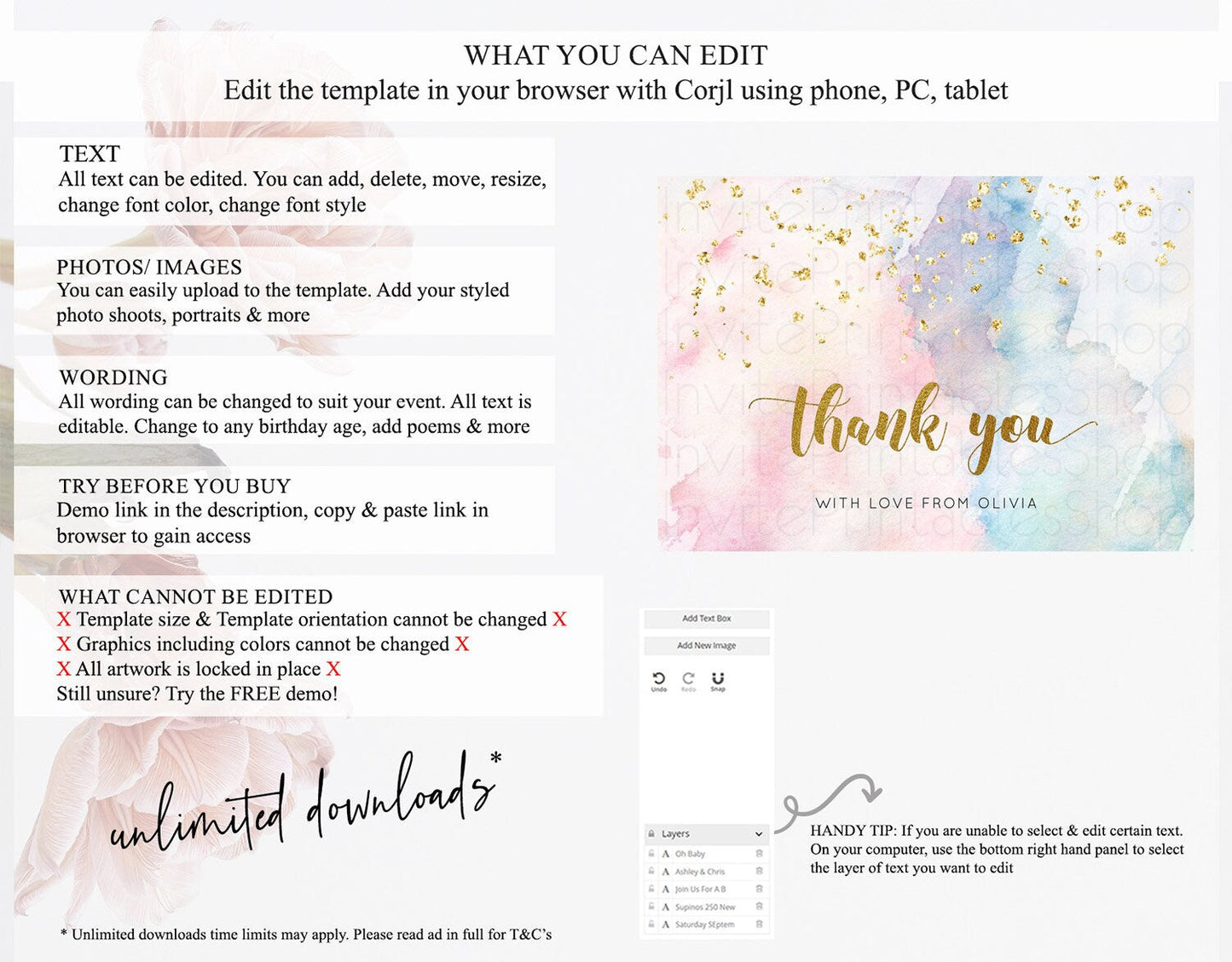 Pastel Thank You Rainbow Thank You Card Colorful Pastel Birthday Thank You Card Confetti Watercolor Pastel Teacher Thank You Cards D10264