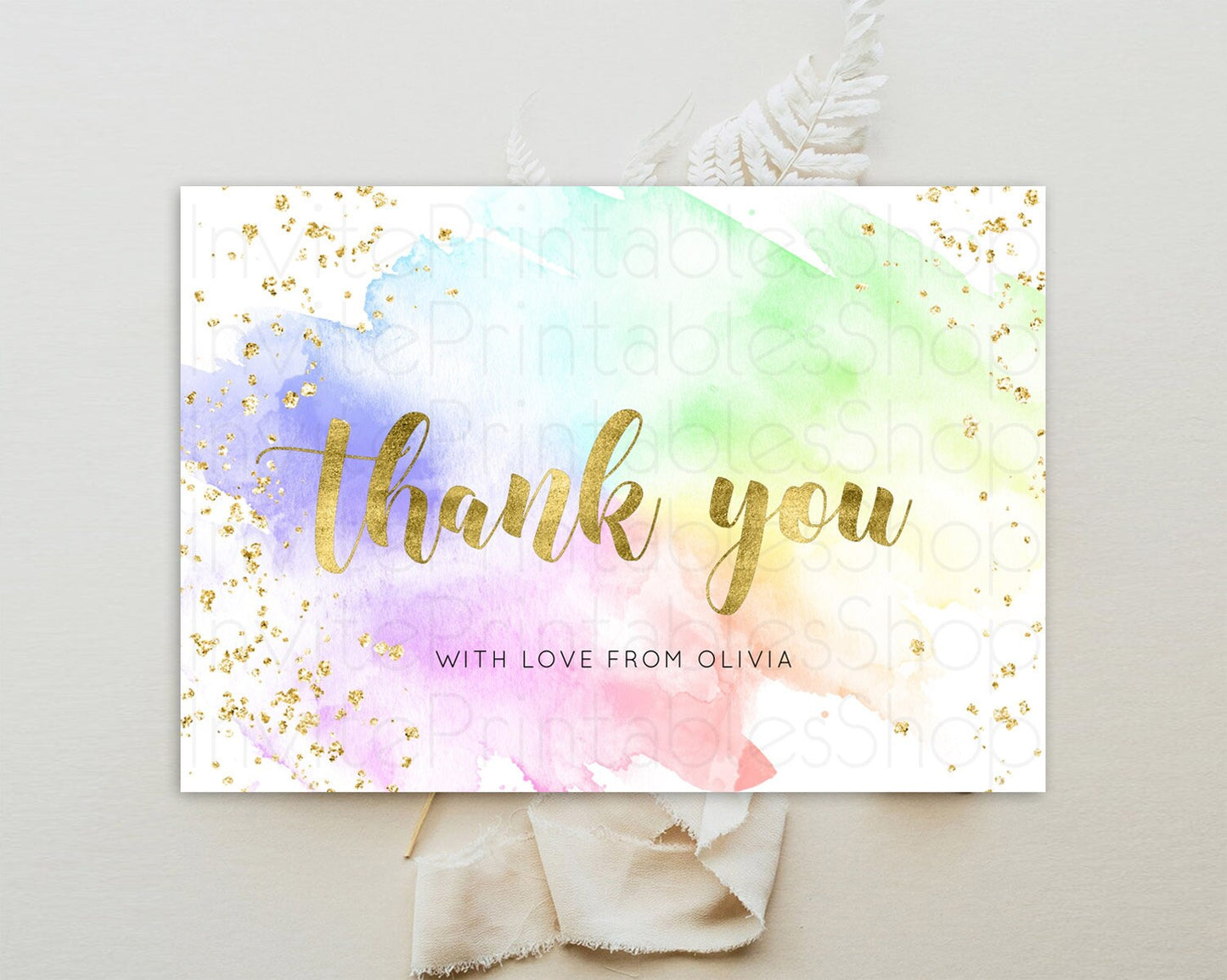 Pastel Thank You Rainbow Thank You Card Colorful Pastel Birthday Thank You Card Confetti Watercolor Pastel Teacher Thank You Cards D10876