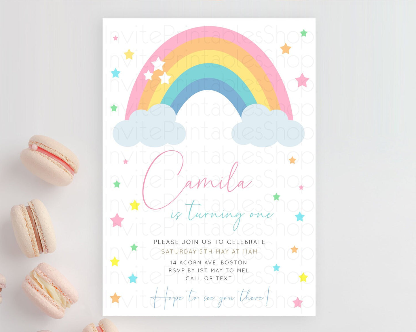 Pastel Rainbow Birthday Invitation Pastel Rainbow Invitation Rainbow Invitation Pastel Invitation Boho Rainbow 1st First Birthday D11023