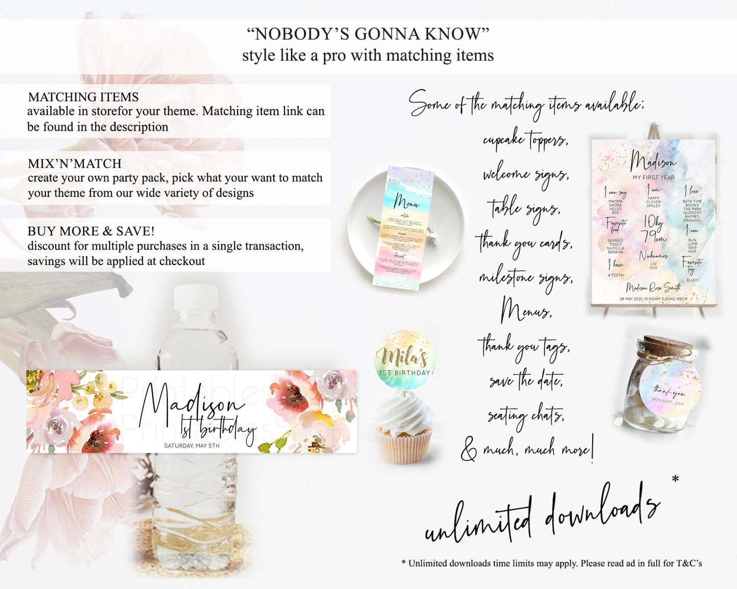 Wildflower Water Label Template Secret Garden Water Label Pastel Floral Garden Party Decor Boho Flowers Birthday Baby Shower Wedding D10194
