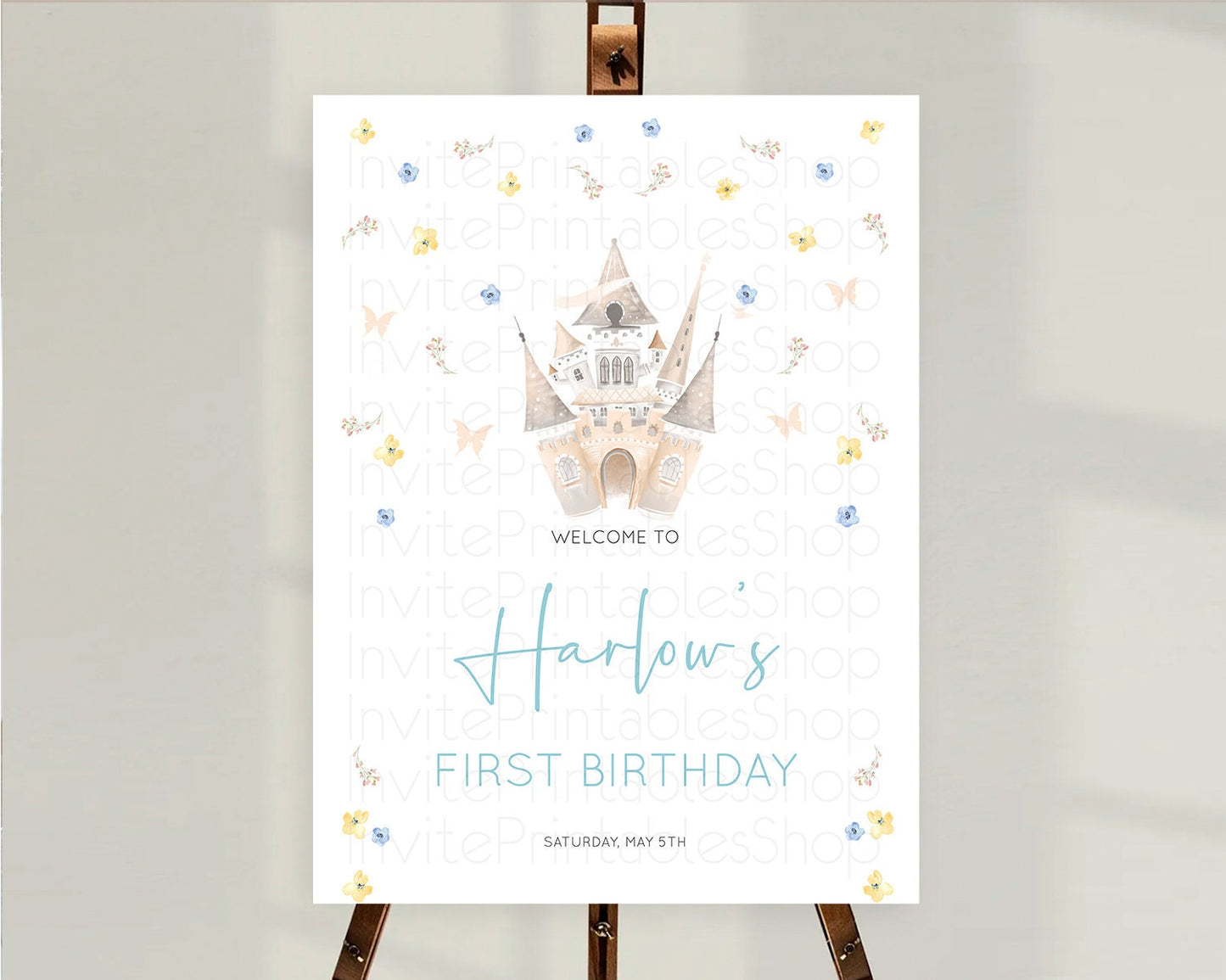 Princess Birthday Welcome Sign Castle Welcome Board Secret Garden Enchanted Castle Pastel Floral Garden First Birthday Welcome Sign D10365