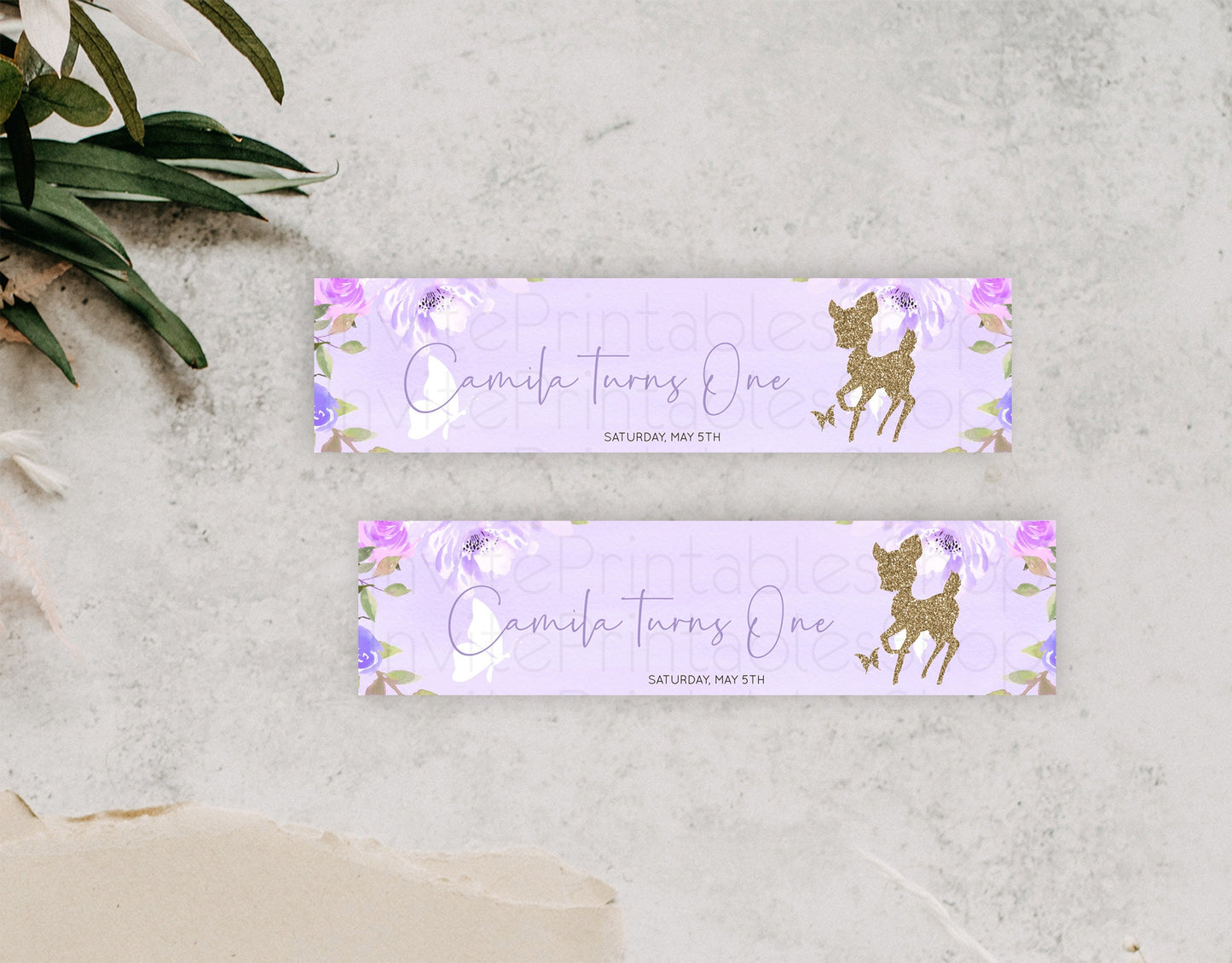 Fawn Deer Water Label Template Pastel Floral Deer Enchanted Forest Butterfly Party Decor Birthday Baptism Baby Shower Bridal Shower D10963