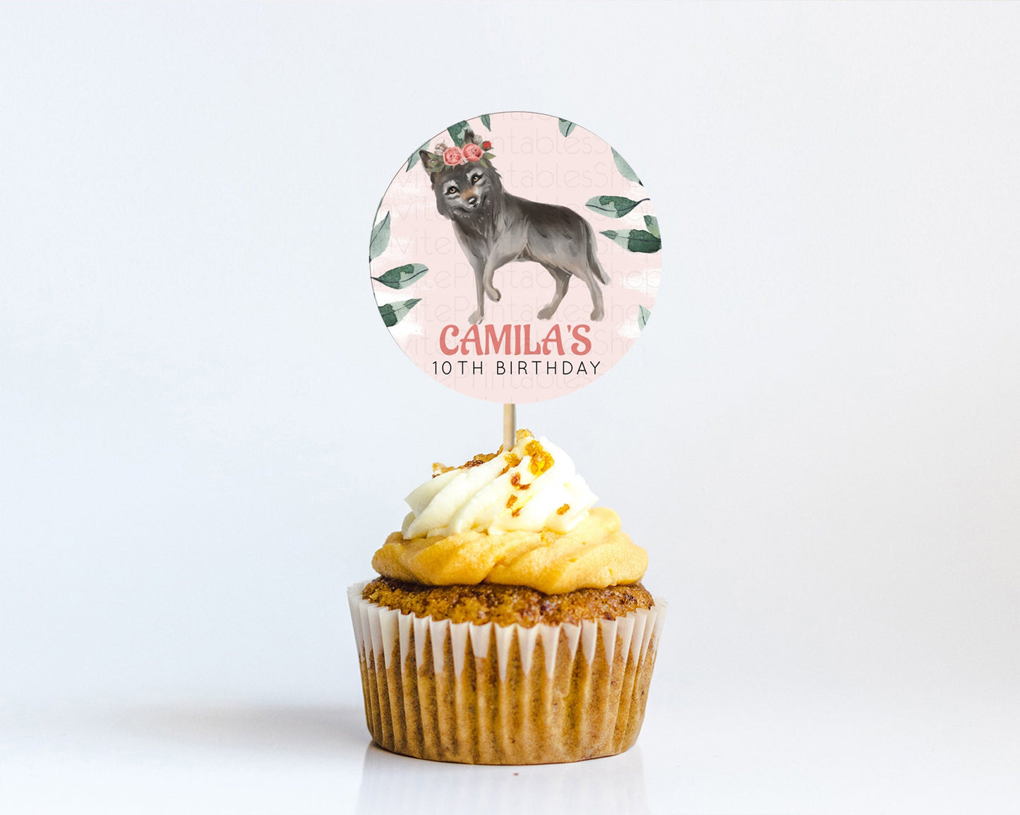 Wolf Cupcake Toppers Wolf Cupcake Pastel Wolf Decor Enchanted Forest Woods Wolf Floral Cupcake Howling Party Cupcake First Birthday D10535