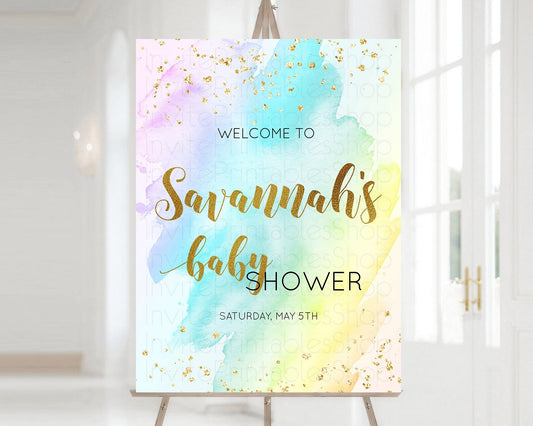 Editable Pastel Baby Shower Welcome Sign Pastel Rainbow Welcome Sign Colorfu