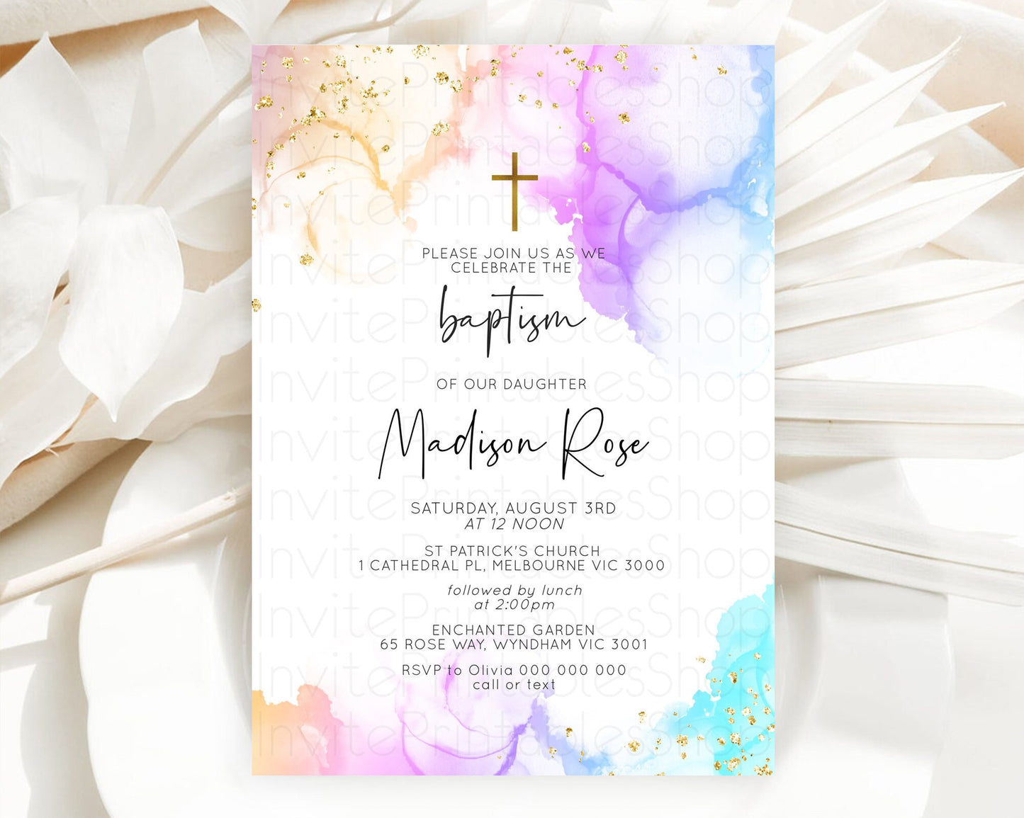 Editable Pastel Baptism Invitation Pastel Colors Watercolor Baptism 1st Birt