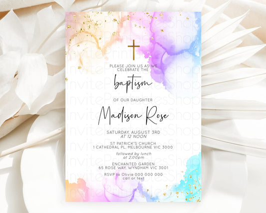 Editable Pastel Baptism Invitation Pastel Colors Watercolor Baptism 1st Birt