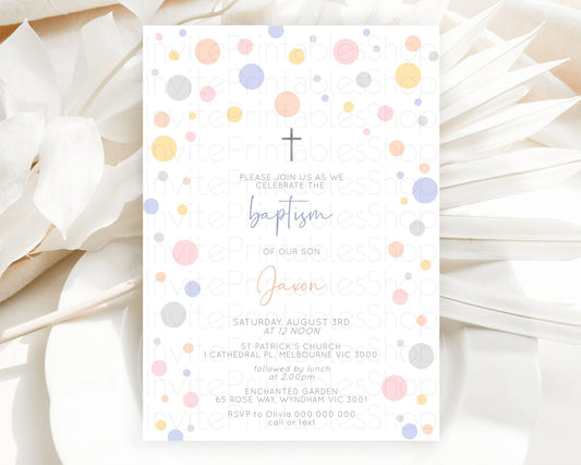 Pastel Baptism Invitation Pastel Confetti Baptism 1st Birthday Invitation Colorful Rainbow Confetti Bubbles Christening Invitation  D10759