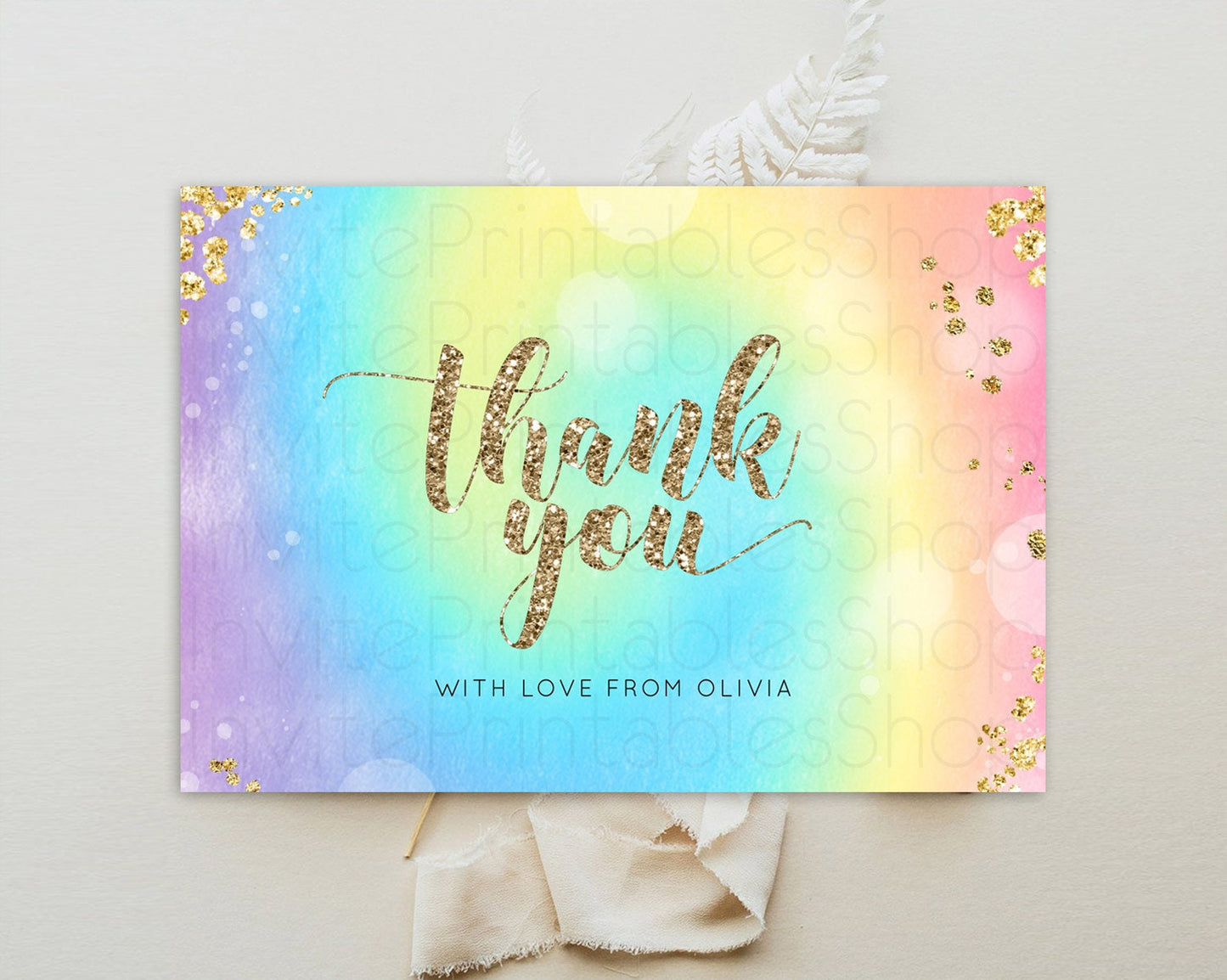 Pastel Thank You Rainbow Thank You Card Colorful Pastel Birthday Thank You Card Confetti Watercolor Pastel Teacher Thank You Cards D10568