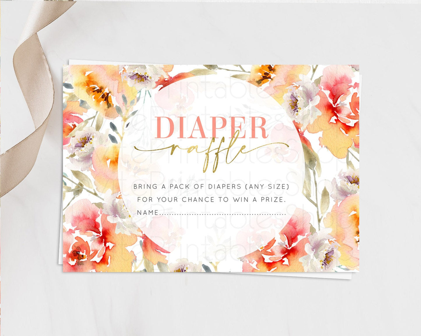 Secret Garden Diaper Raffle Card Boho Wildflower Diaper Raffle Insert Pastel Flower Garden Baby Shower Card Flower Raffle Game D10280