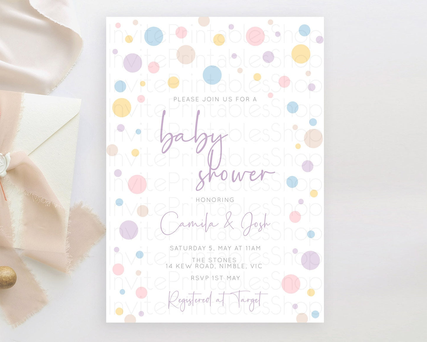 Pastel Rainbow Baby Shower Invitation Pastel Confetti Invitation Sprinkles Bubbles Invitation Colorful Rainbow Confetti Theme D10759