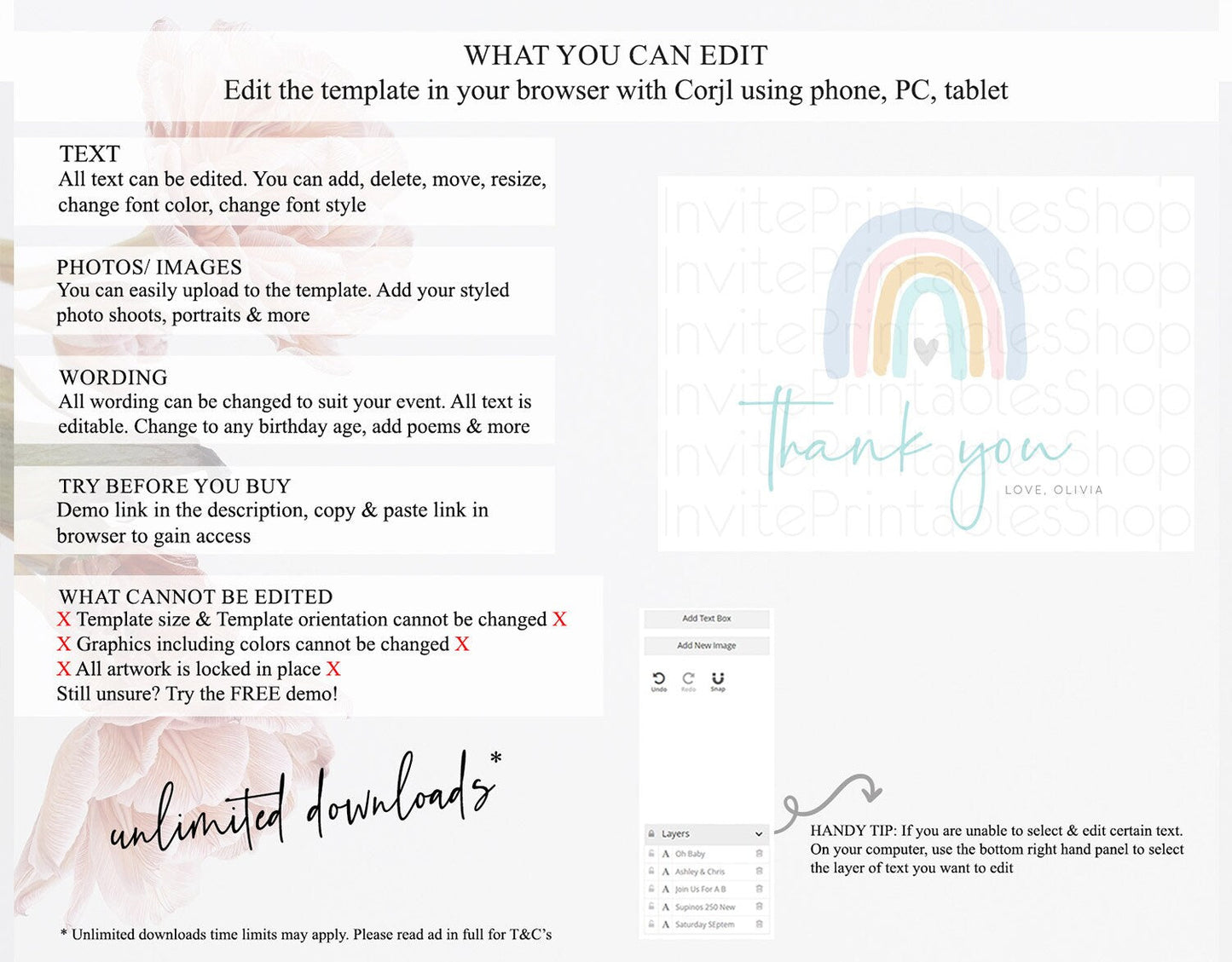 Pastel Rainbow Thank You Boho Rainbow Thank You Card Rainbow Birthday Thank You Cards Pastel Rainbow Teacher Thank You Card Template D10214